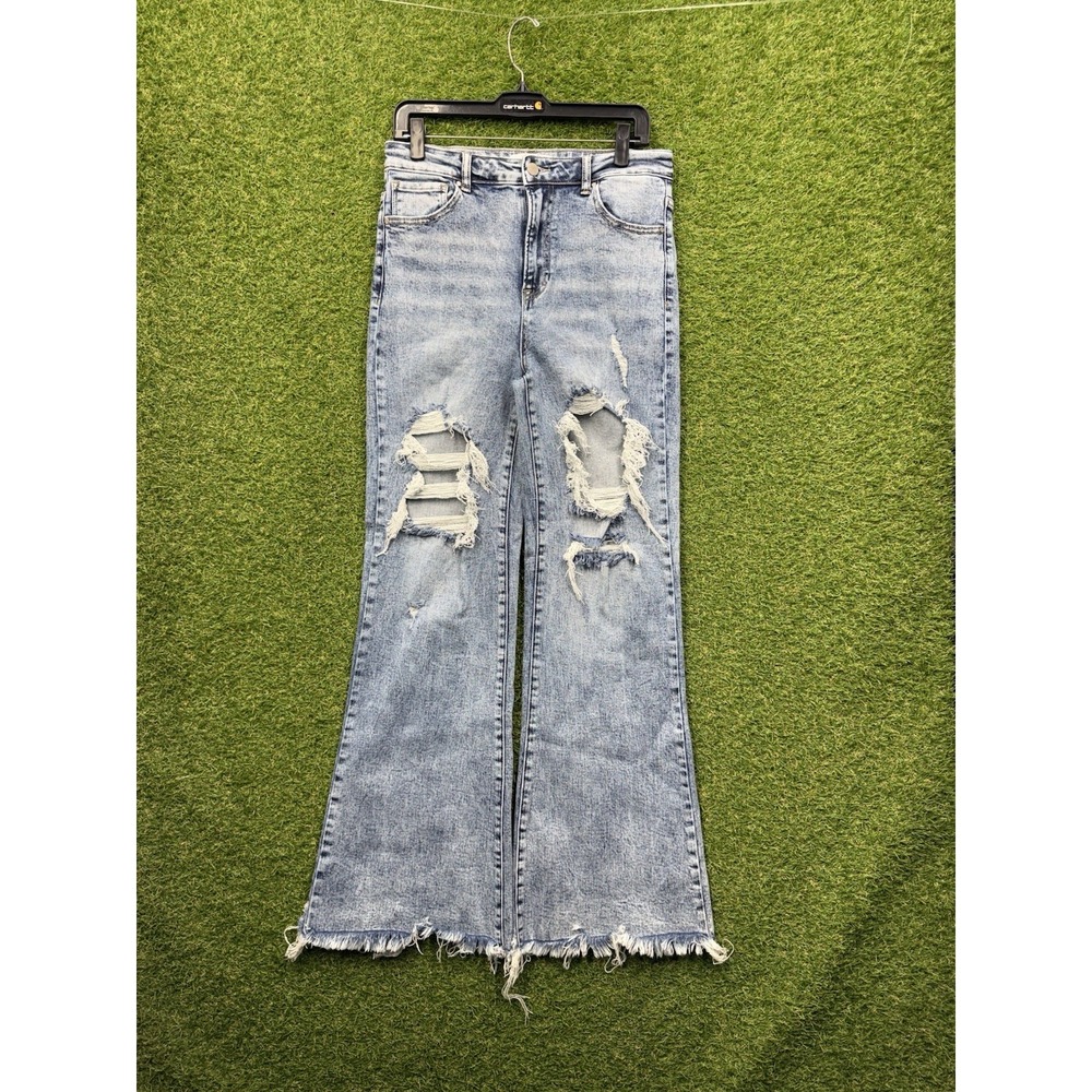 Risen Jeans Womens 13/31 Flare Leg Distressed Raw Hem Stretch Light Wash Denim